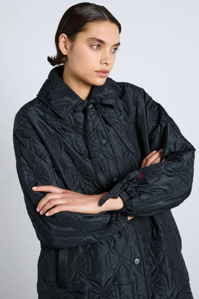 Women Damson Madder Jackets and Coats Aubrey Quilted Coat Black Bows