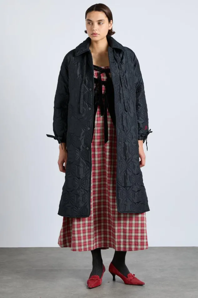 Women Damson Madder Jackets and Coats Aubrey Quilted Coat Black Bows