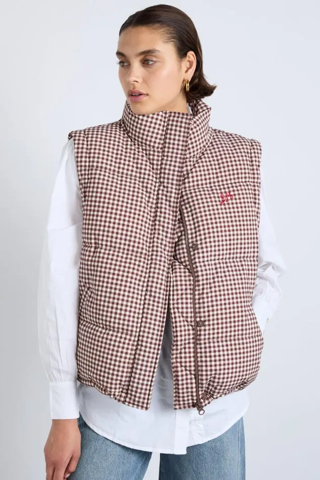Women Damson Madder Jackets and Coats Jennifer Check Puffer 8211 Chocolate Gingham
