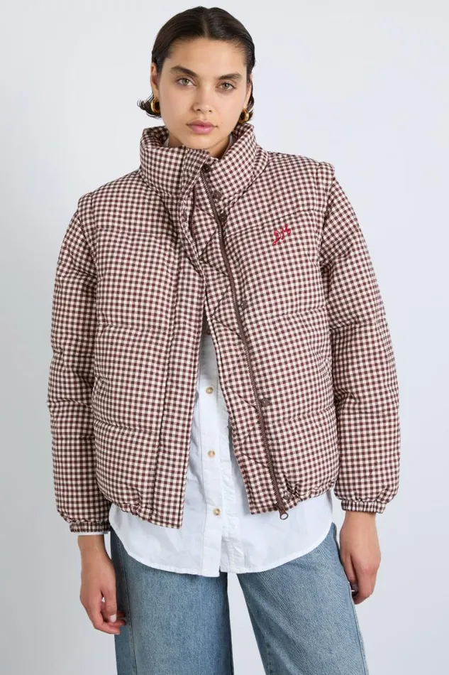 Women Damson Madder Jackets and Coats Jennifer Check Puffer 8211 Chocolate Gingham