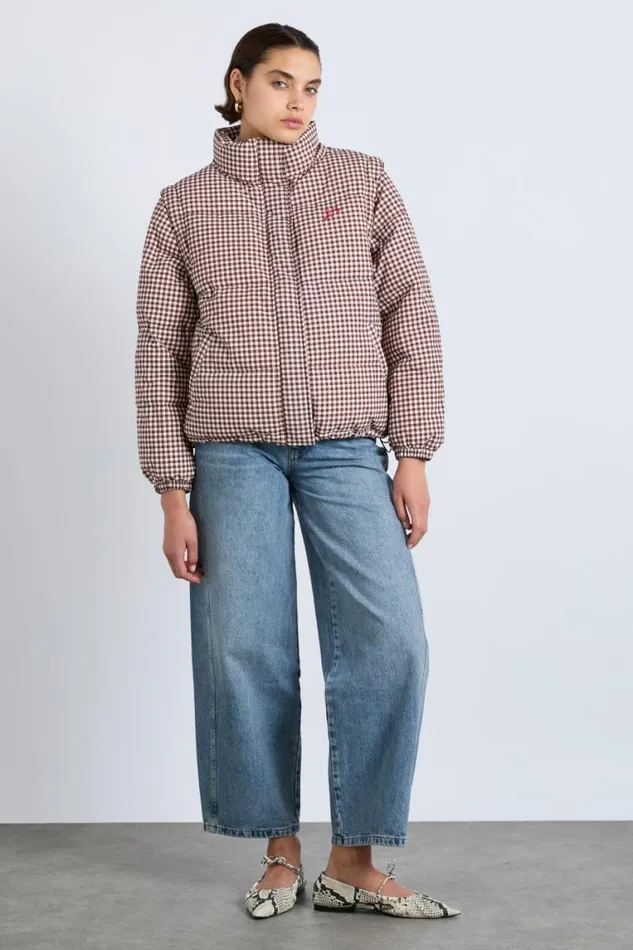 Women Damson Madder Jackets and Coats Jennifer Check Puffer 8211 Chocolate Gingham