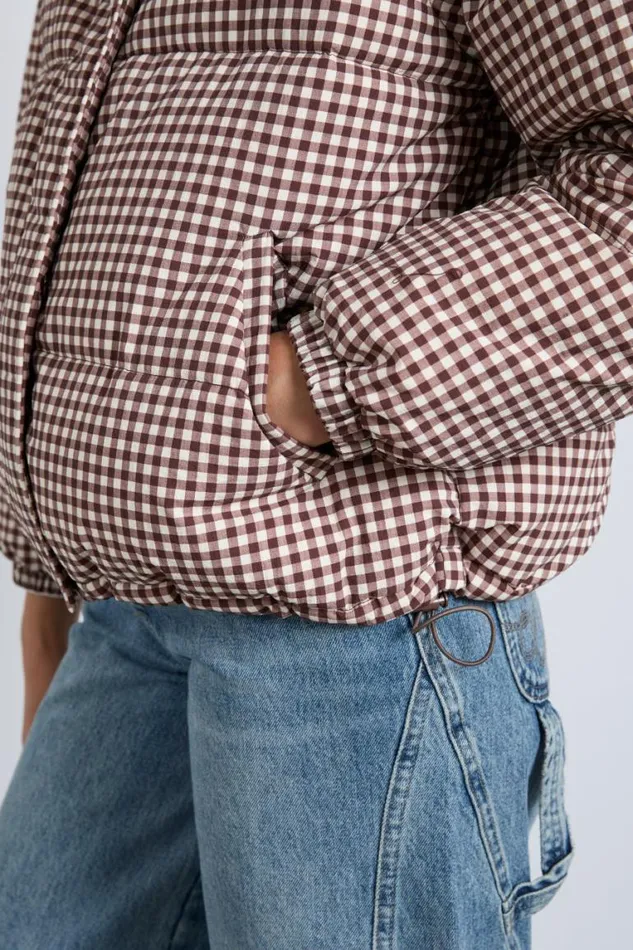 Women Damson Madder Jackets and Coats Jennifer Check Puffer 8211 Chocolate Gingham