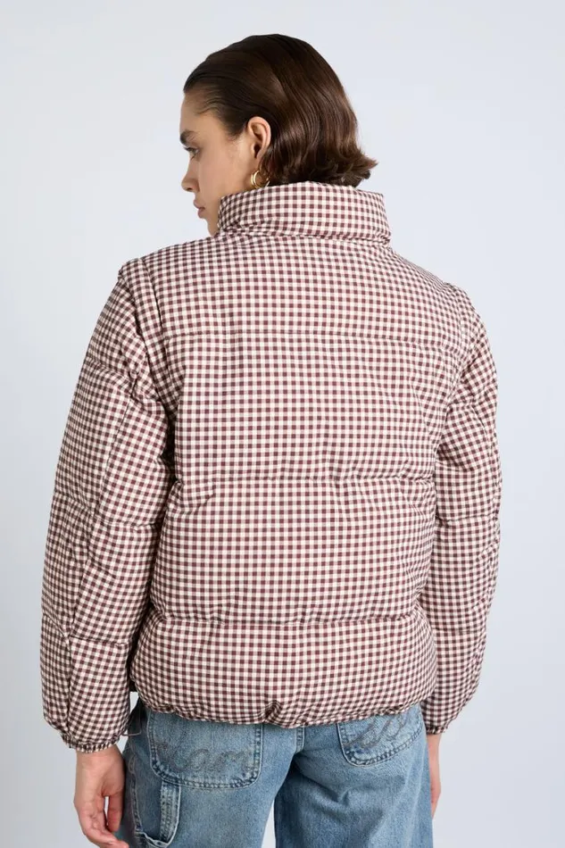Women Damson Madder Jackets and Coats Jennifer Check Puffer 8211 Chocolate Gingham