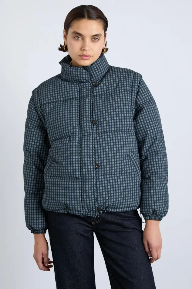 Women Damson Madder Jackets and Coats Pearl Check Puffer 8211 Navy Gingham