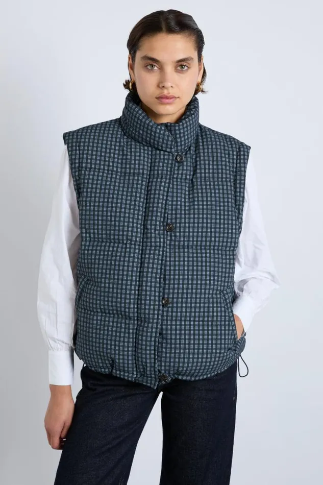Women Damson Madder Jackets and Coats Pearl Check Puffer 8211 Navy Gingham