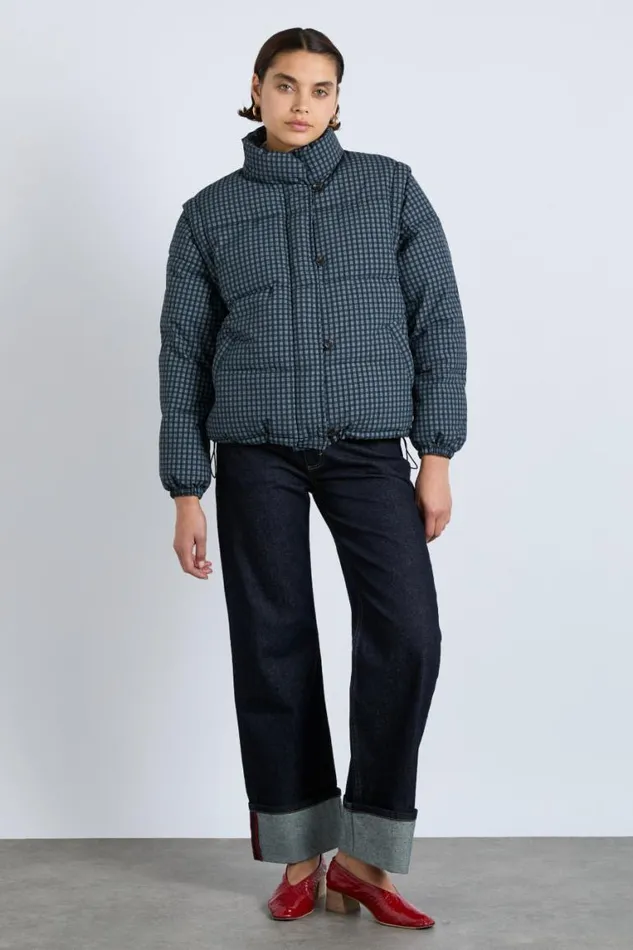 Women Damson Madder Jackets and Coats Pearl Check Puffer 8211 Navy Gingham