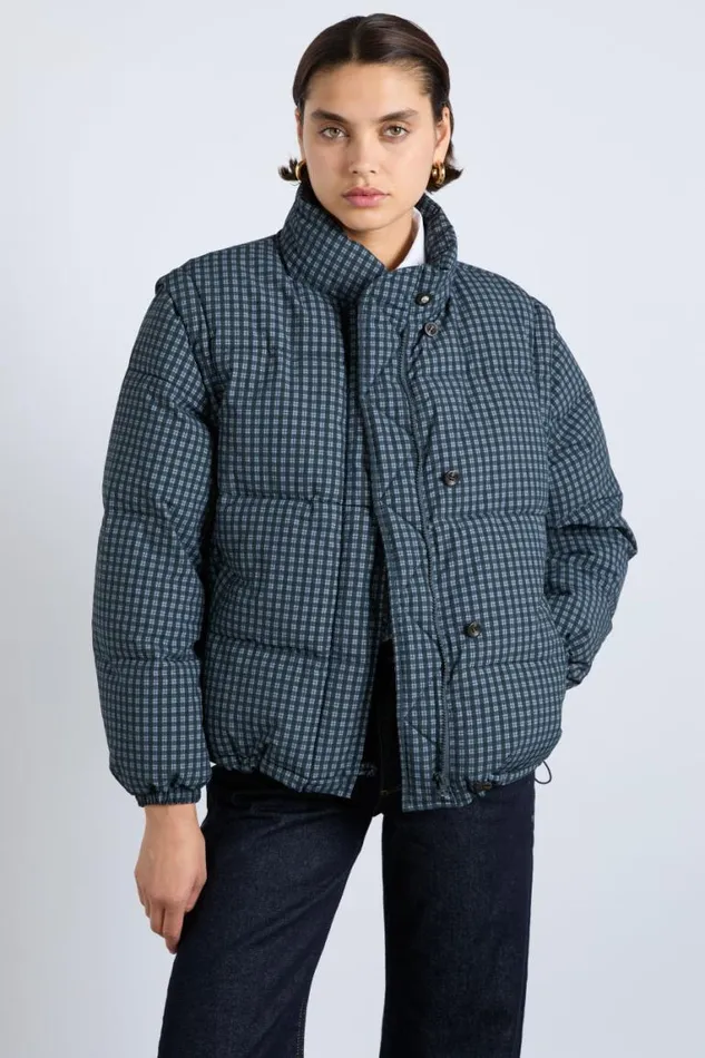 Women Damson Madder Jackets and Coats Pearl Check Puffer 8211 Navy Gingham
