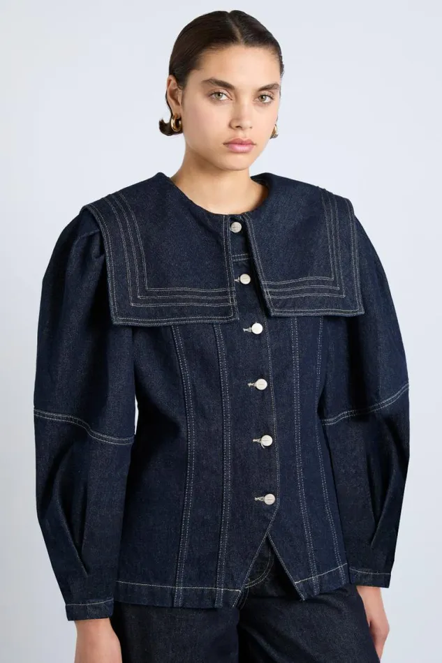 Women Damson Madder Jackets and Coats Sailor Denim Jacket 8211 Dark Indigo