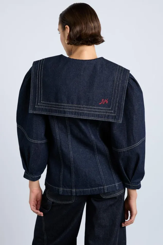 Women Damson Madder Jackets and Coats Sailor Denim Jacket 8211 Dark Indigo