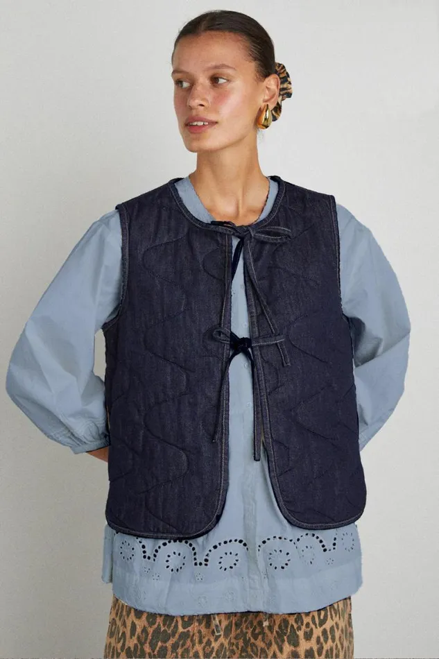 Women Damson Madder Jackets and Coats Tilly Gilet 8211 Indigo Organic Denim