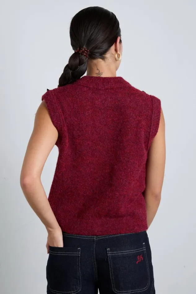 Women Damson Madder Knitwear Aggie Knit Vest With Bows Burgundy Cable