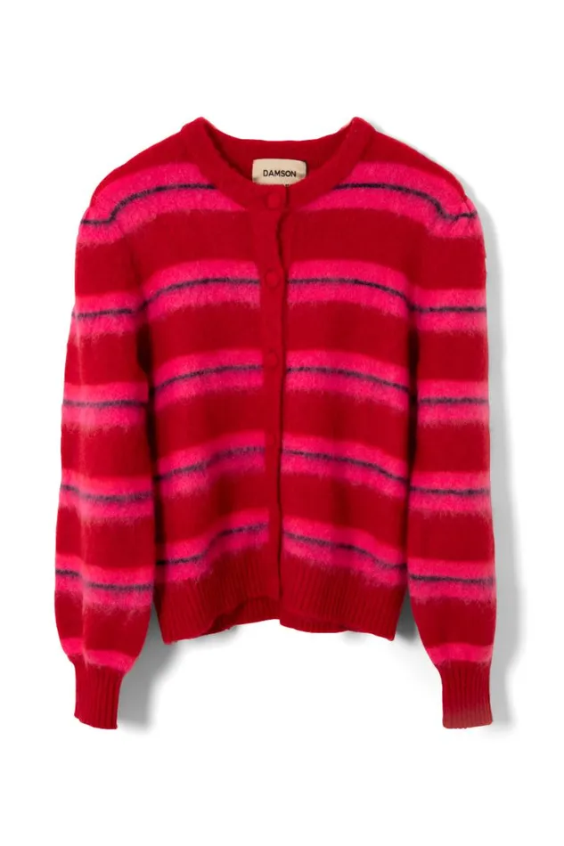 Women Damson Madder Knitwear Cece Stripe Cardigan 8211 Red and Pink Stripe