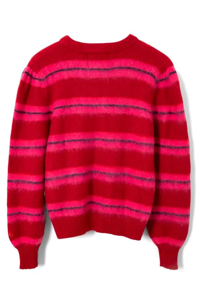 Women Damson Madder Knitwear Cece Stripe Cardigan 8211 Red and Pink Stripe
