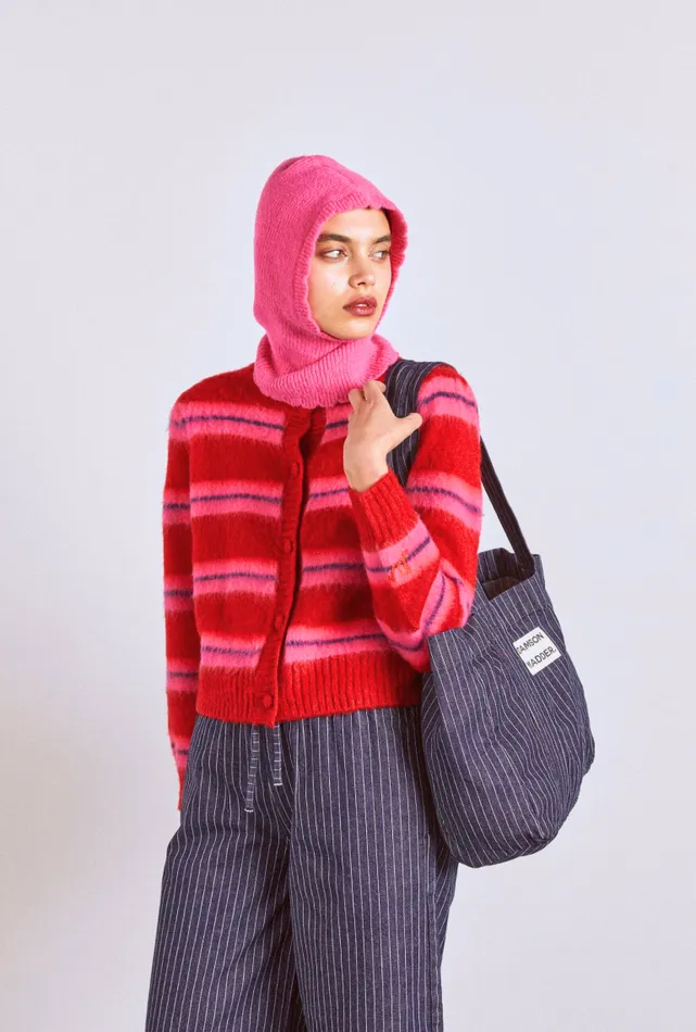Women Damson Madder Knitwear Cece Stripe Cardigan 8211 Red and Pink Stripe
