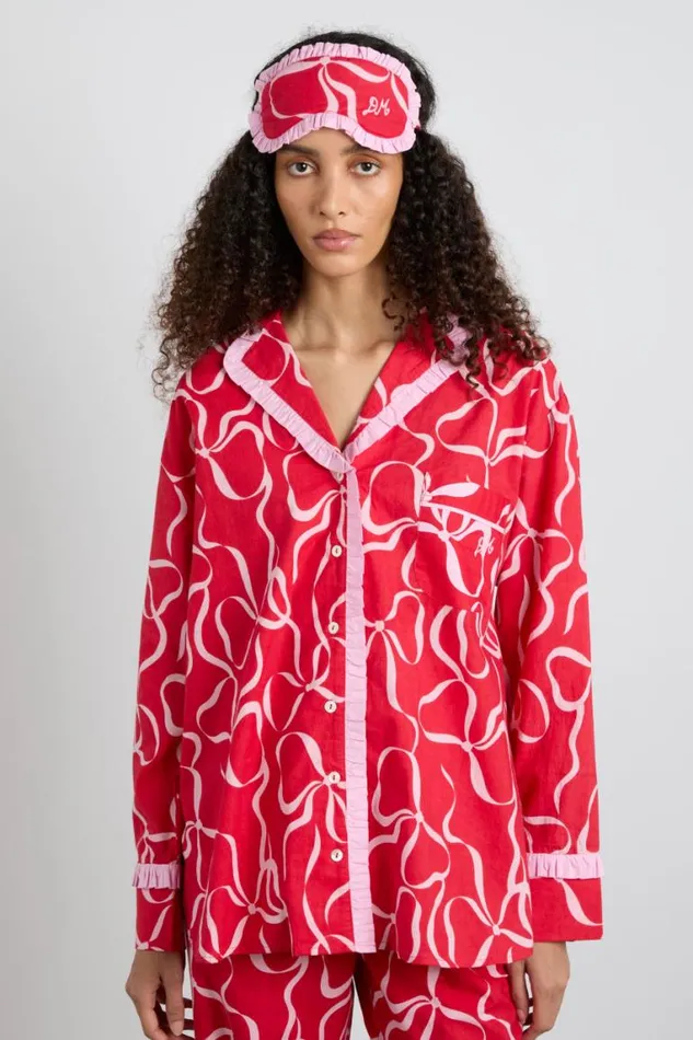 Women Damson Madder Nightwear Antonia Pj Set Red Bows