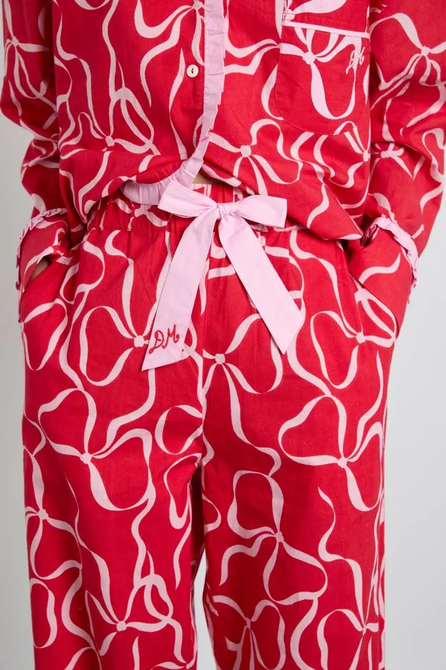 Women Damson Madder Nightwear Antonia Pj Set Red Bows