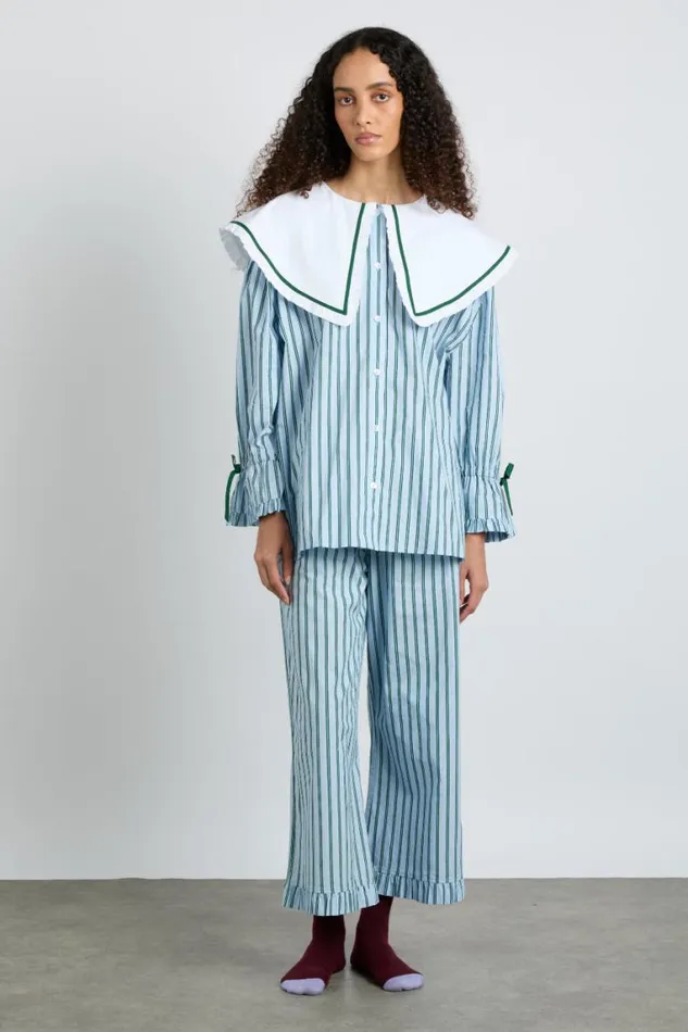 Women Damson Madder Nightwear Barbara Pj Set Blue Stripe