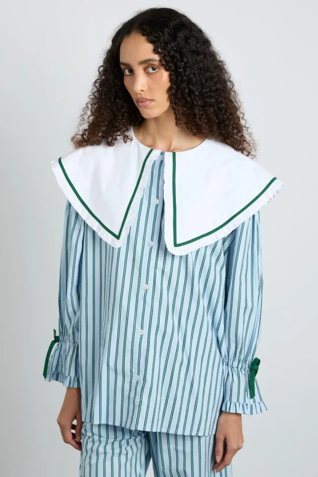 Women Damson Madder Nightwear Barbara Pj Set Blue Stripe