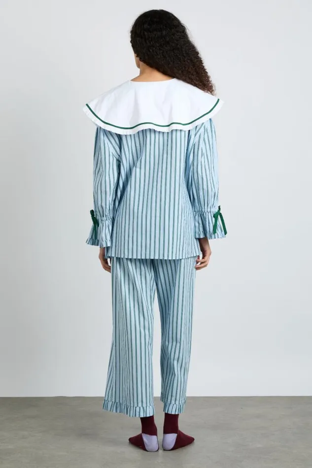 Women Damson Madder Nightwear Barbara Pj Set Blue Stripe
