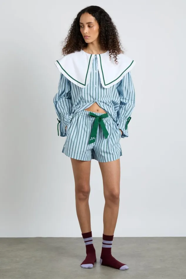 Women Damson Madder Nightwear Krissy Pj Boxer 8211 Blue Stripe