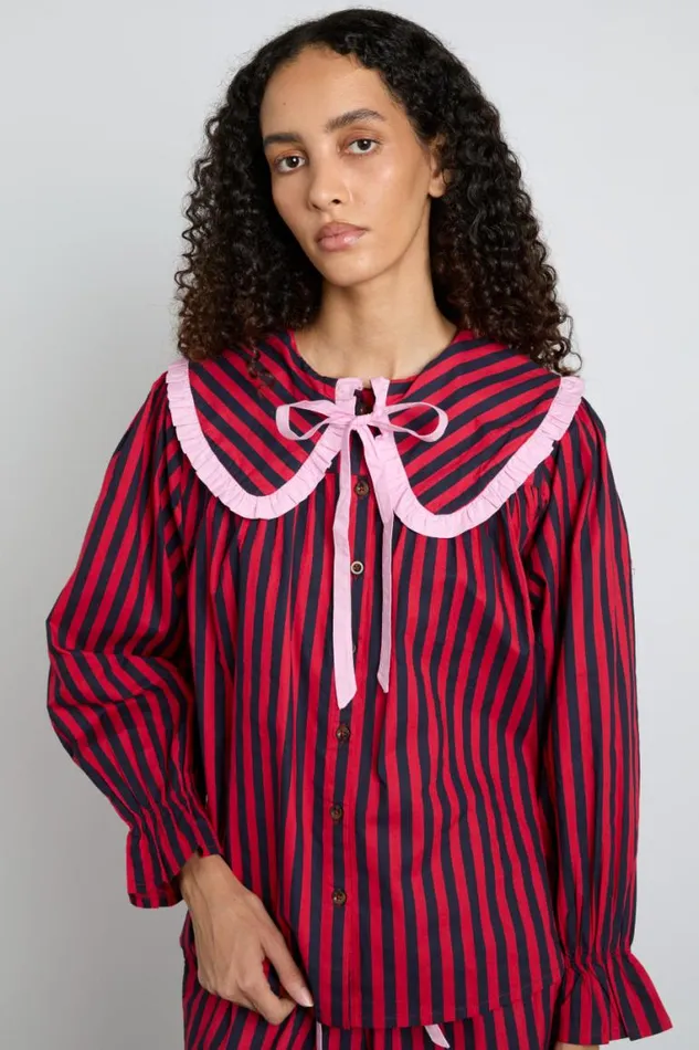 Women Damson Madder Nightwear Maria Pj Set Rednavy Stripe