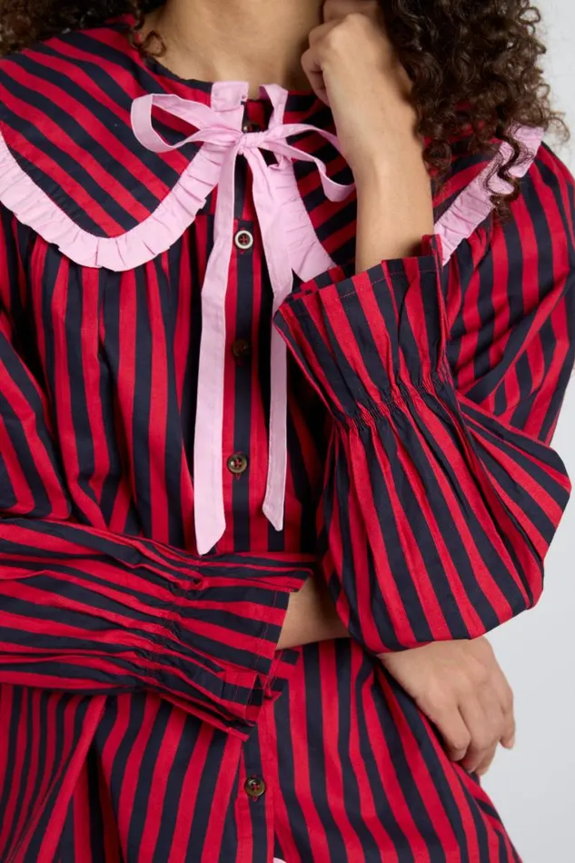 Women Damson Madder Nightwear Maria Pj Set Rednavy Stripe