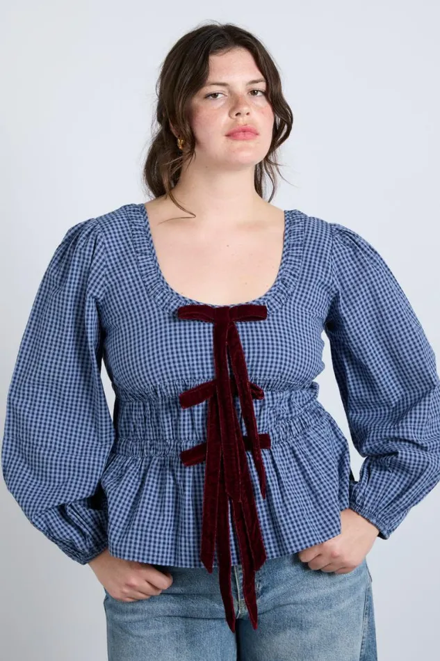 Women Damson Madder Occasion Wear Dakota Blouse 8211 Blue Check