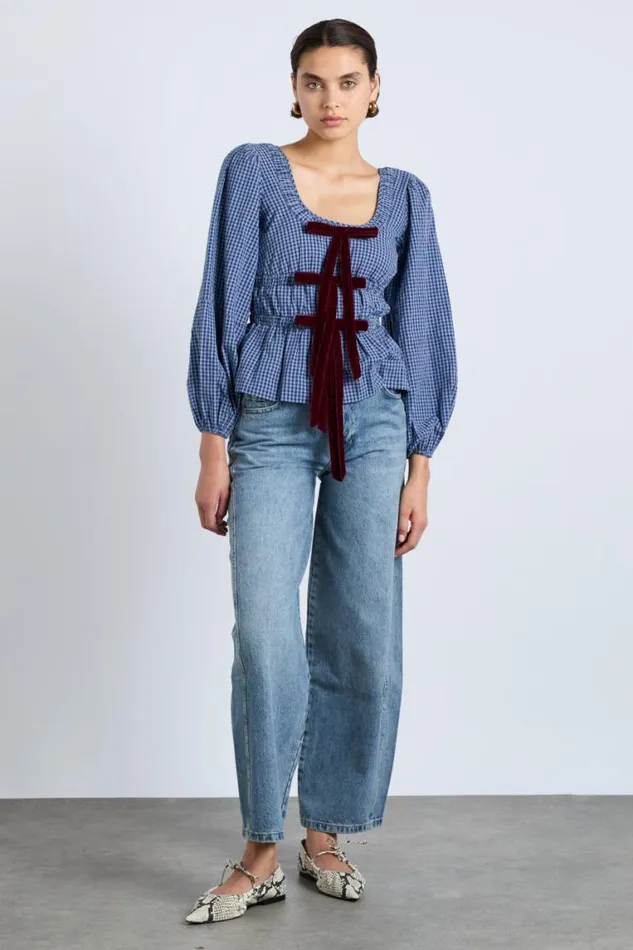 Women Damson Madder Occasion Wear Dakota Blouse 8211 Blue Check