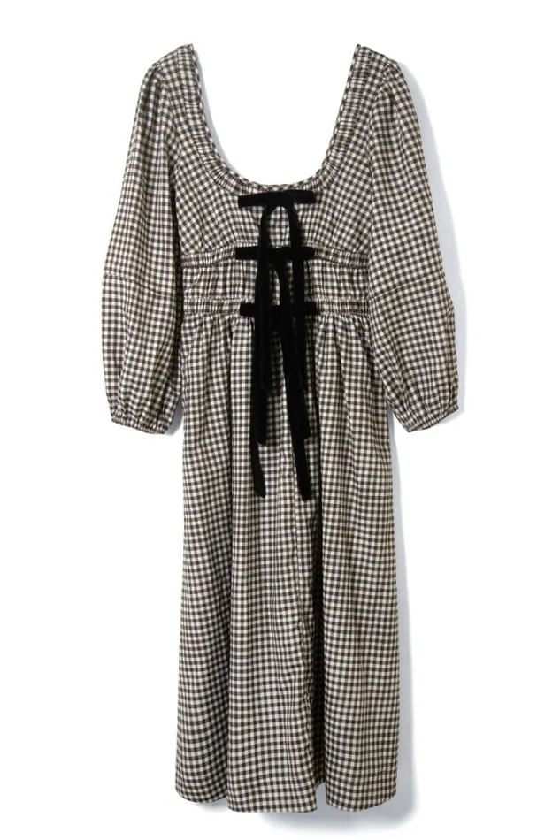 Women Damson Madder Occasion Wear Dakota Bow Midi Dress 8211 Chocolate Check
