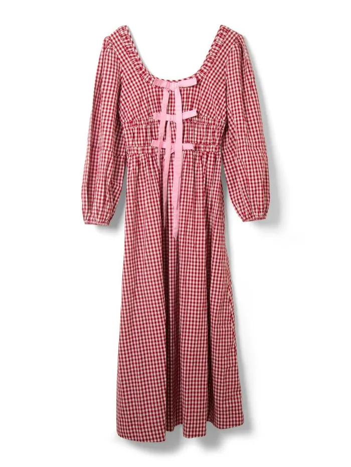 Women Damson Madder Occasion Wear Dakota Bow Midi Dress 8211 Red Gingham