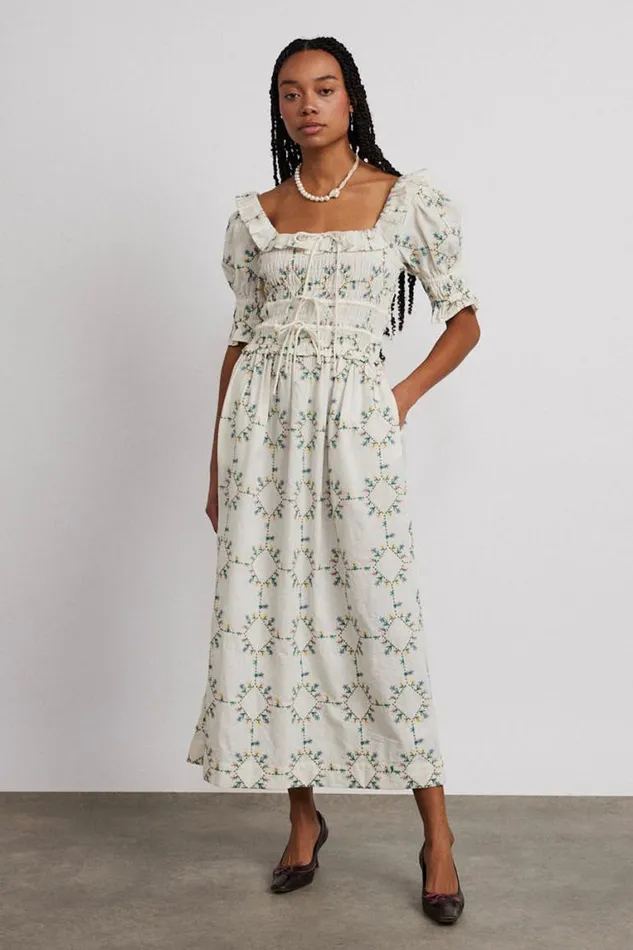 Women Damson Madder Occasion Wear Heidi Embroidered Midi Dress