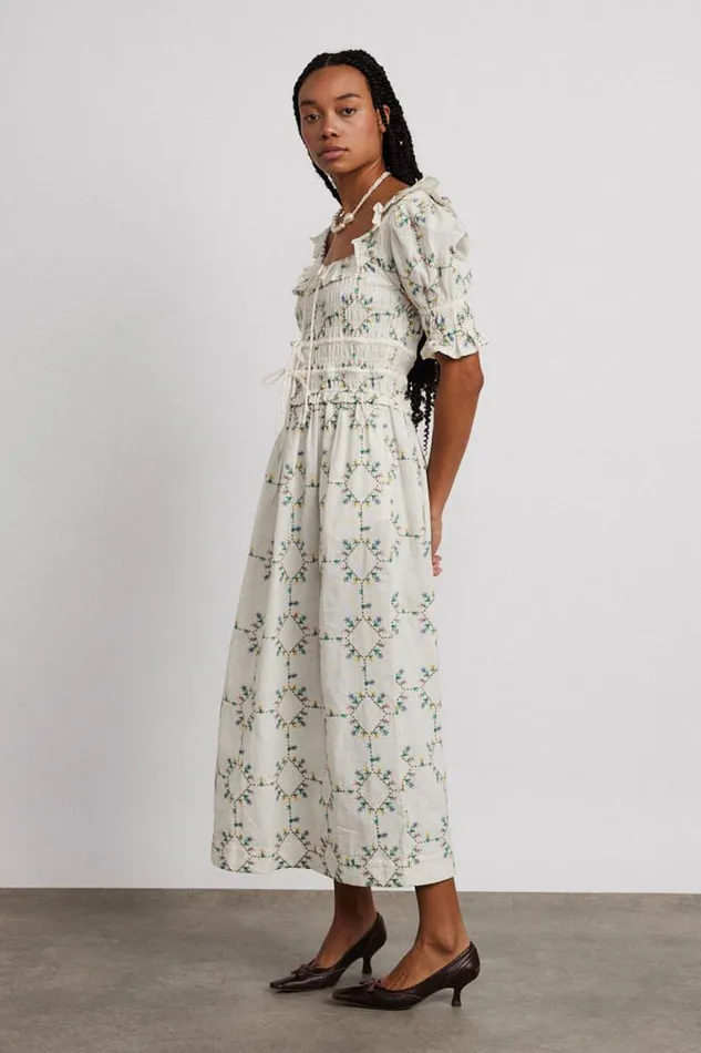 Women Damson Madder Occasion Wear Heidi Embroidered Midi Dress