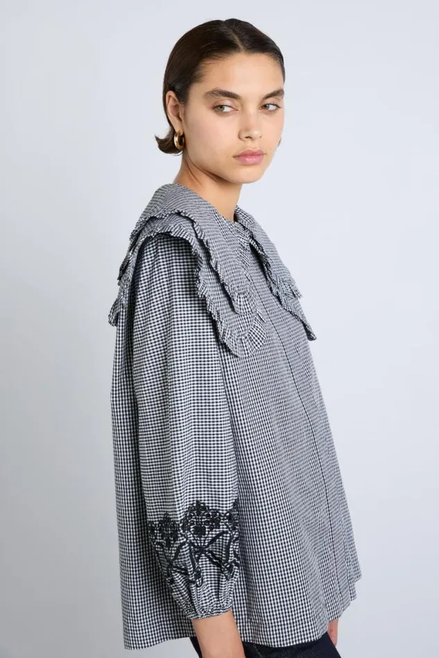 Women Damson Madder Occasion Wear Lois Double Collar Blouse 8211 Black Gingham