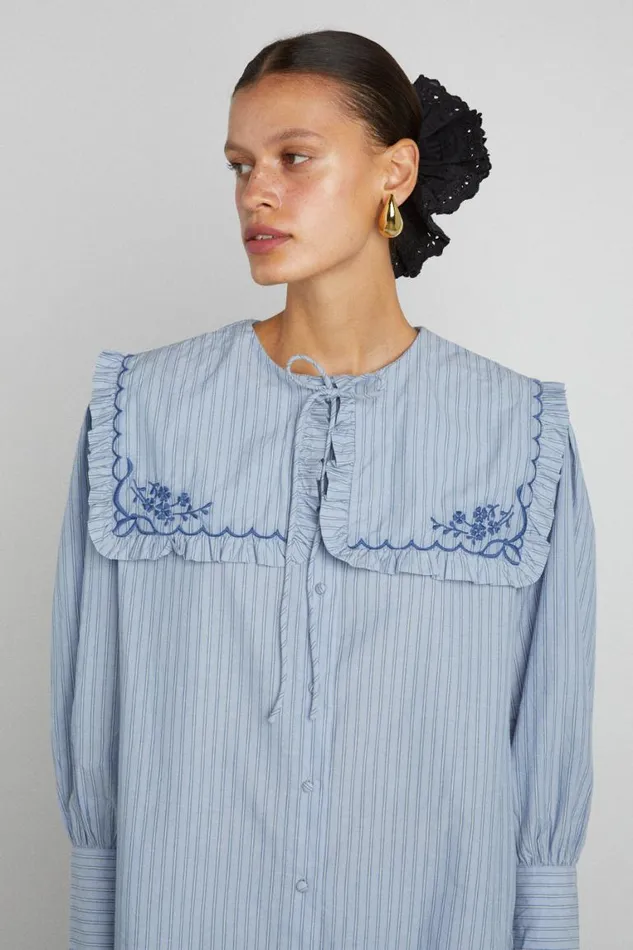 Women Damson Madder Occasion Wear Nordine Square Collar Blouse 8211 Blue Stripe