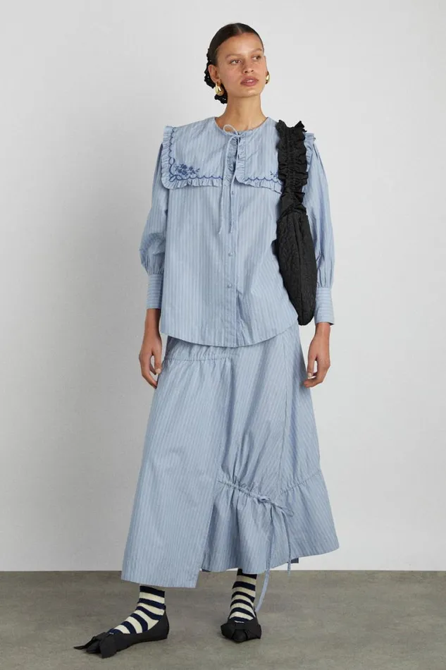 Women Damson Madder Occasion Wear Nordine Square Collar Blouse 8211 Blue Stripe