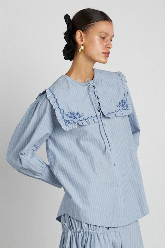 Women Damson Madder Occasion Wear Nordine Square Collar Blouse 8211 Blue Stripe