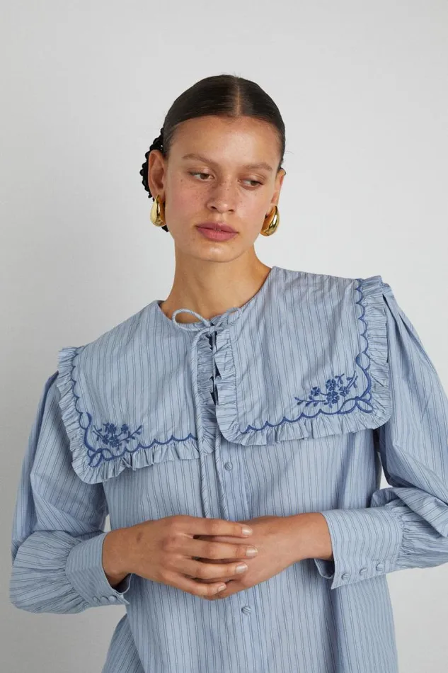 Women Damson Madder Occasion Wear Nordine Square Collar Blouse 8211 Blue Stripe