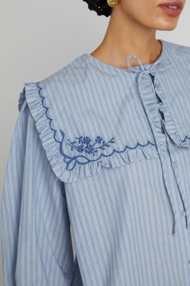 Women Damson Madder Occasion Wear Nordine Square Collar Blouse 8211 Blue Stripe