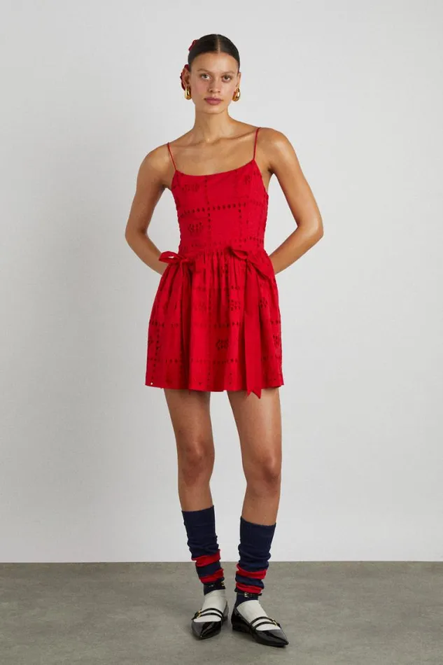 Women Damson Madder Occasion Wear Penelope Mini 8211 Red Broderie