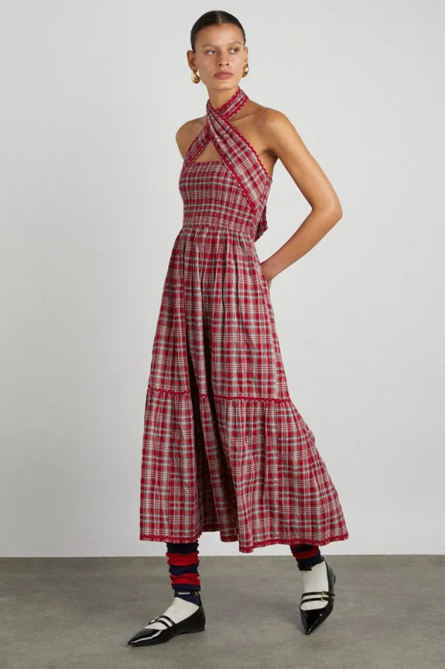 Women Damson Madder Occasion Wear Pia Midi Dress 8211 Red Check