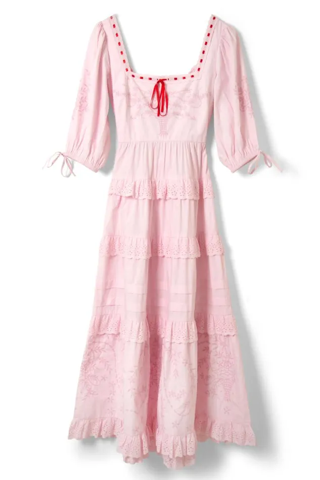 Women Damson Madder Occasion Wear Rebecca Bow Back Dress 8211 Pink Broderie