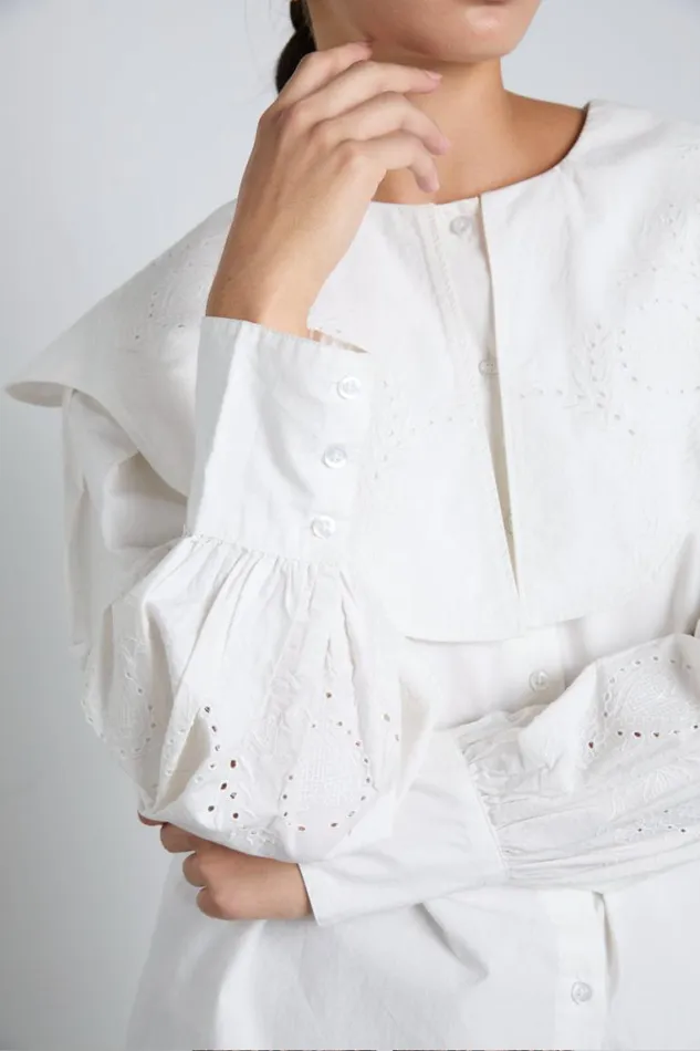 Women Damson Madder Occasion Wear Romeo Embroidered Blouse 8211 White