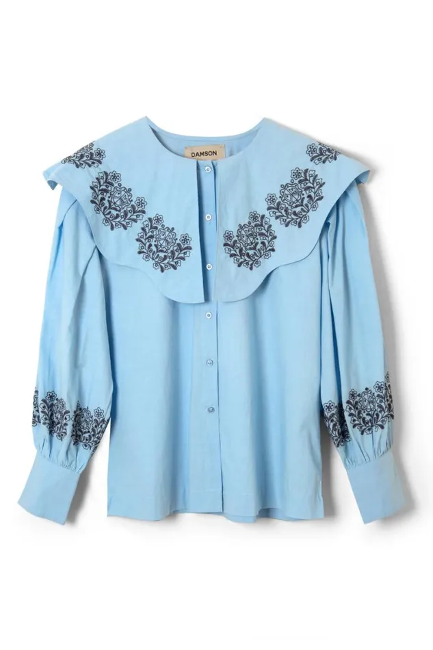 Women Damson Madder Occasion Wear Romeo Embroidered Blouse Blue