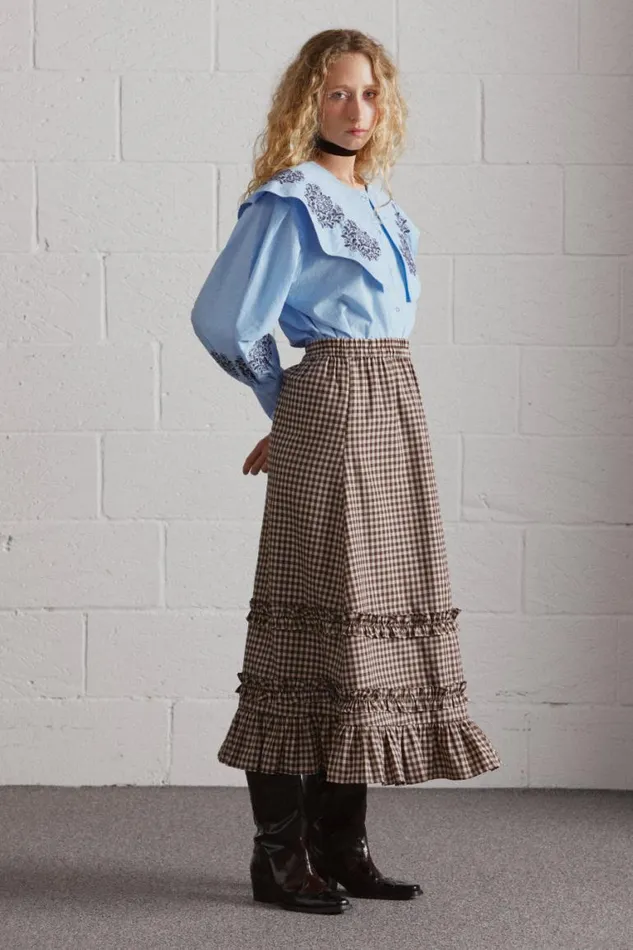 Women Damson Madder Occasion Wear Romeo Embroidered Blouse Blue