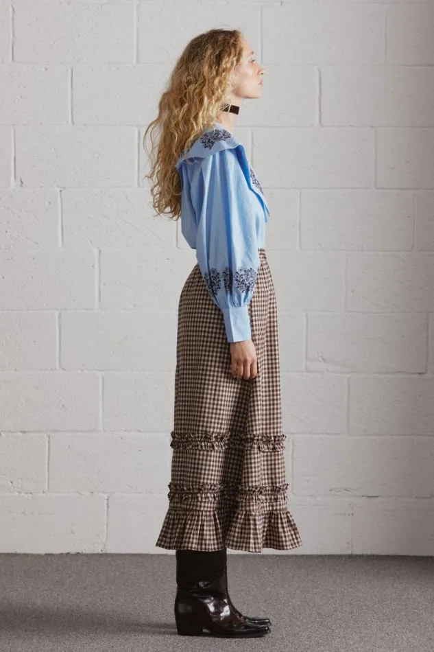 Women Damson Madder Occasion Wear Romeo Embroidered Blouse Blue