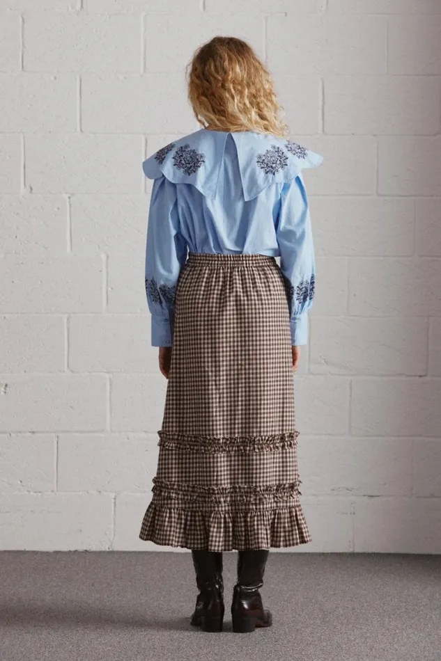 Women Damson Madder Occasion Wear Romeo Embroidered Blouse Blue