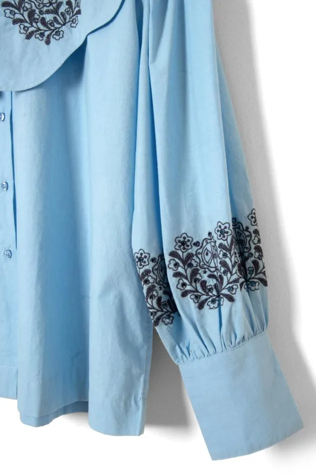 Women Damson Madder Occasion Wear Romeo Embroidered Blouse Blue