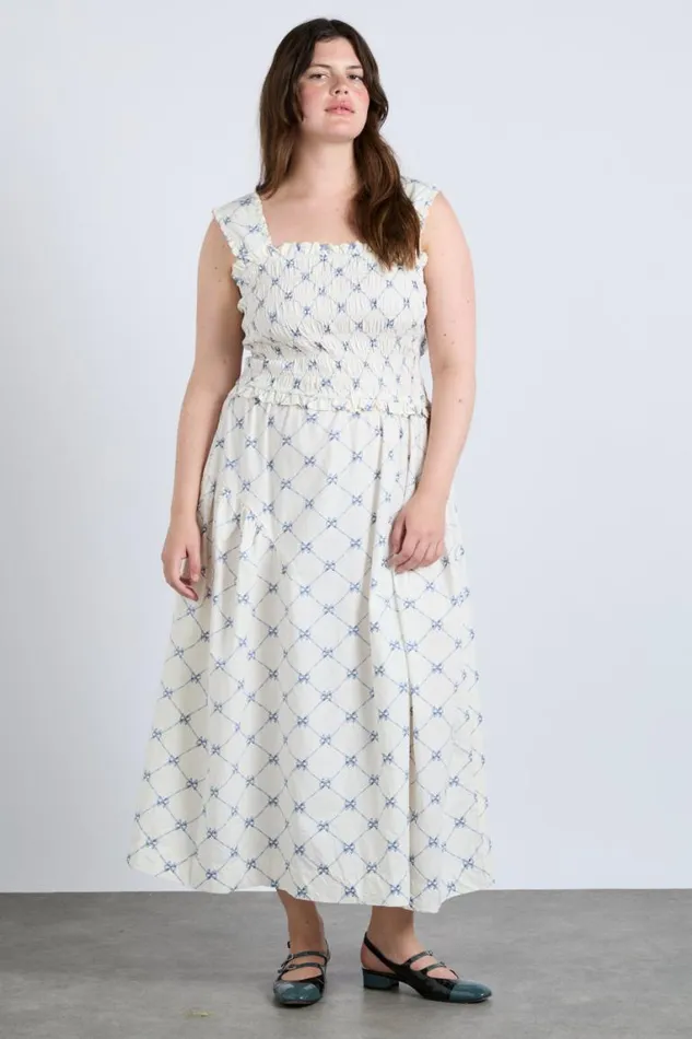 Women Damson Madder Occasion Wear Tish Midi Dress 8211 White Bow Print