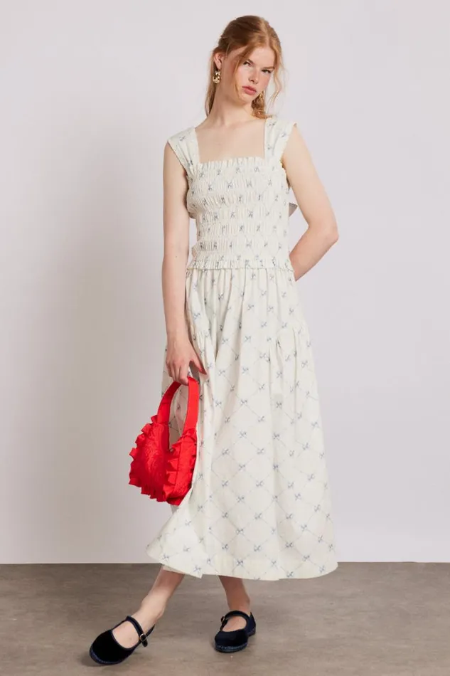 Women Damson Madder Occasion Wear Tish Midi Dress 8211 White Bow Print