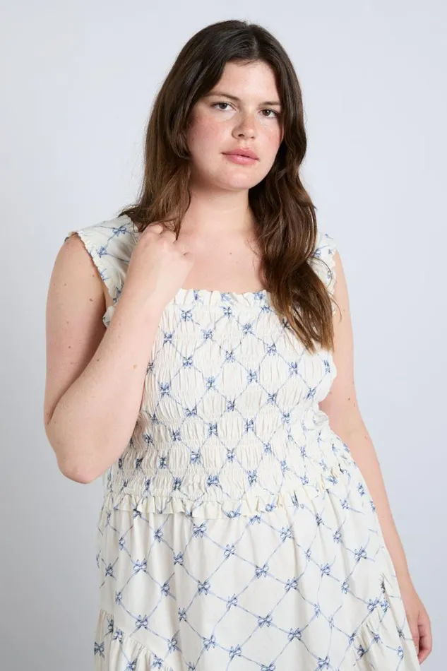 Women Damson Madder Occasion Wear Tish Midi Dress 8211 White Bow Print